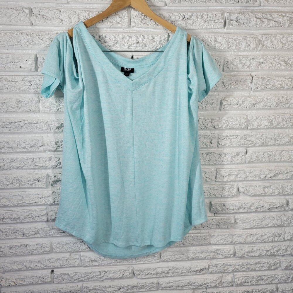 Ana XL Womens Blue Top V-Neck Dolman Sleeve Stretch Jersey Blouse BLU226E